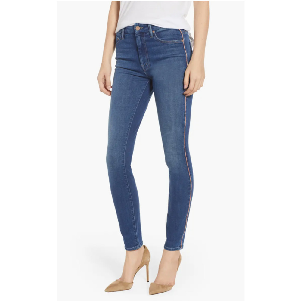 Mother Womens‎ Looker Stripe High Waist Skinny Jeans Vintage Wash Size 26